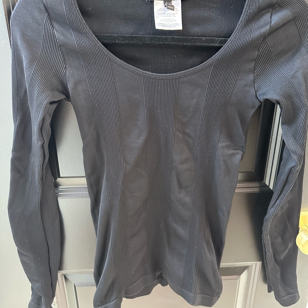 Black Ribbed Long Sleeve Top
